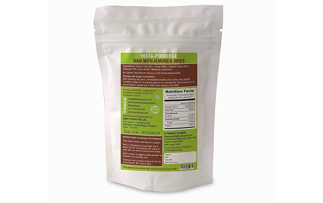 Early Foods Insta-Porridge Ragi With Almond & Dates   Pack  50 grams